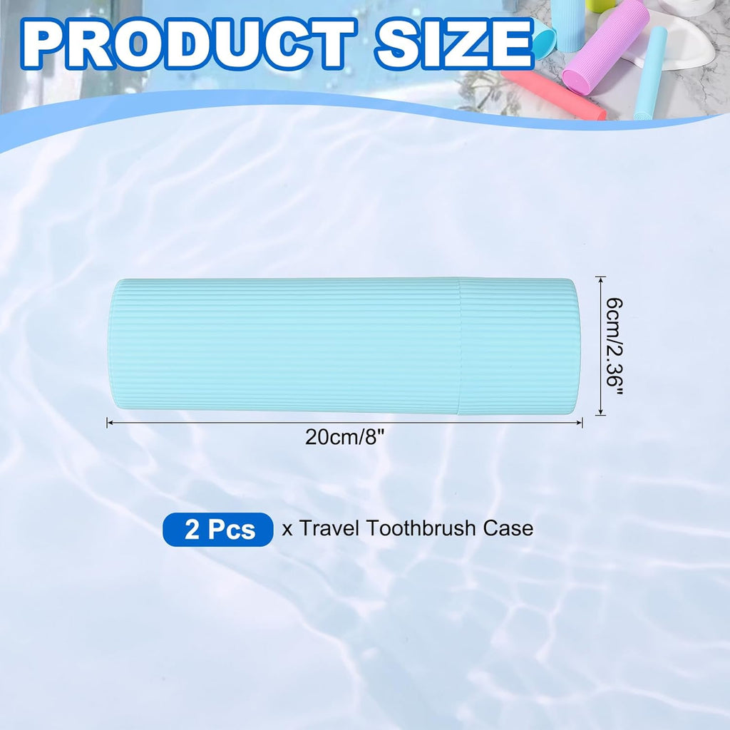 uxcell 2Pcs Travel Toothbrush Case, 7.9x2.4x2.4 Portable Travel Toothbrush Holder with Stripe, Plastic Toothpaste Container for Bathroom, Gym, Business Trip, Camping, Blue