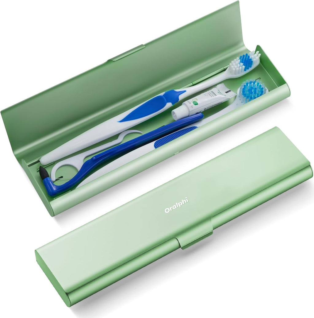 Wider Aluminum Toothbrush Travel Case, Portable Travel Toothbrush Holder, Durable Manual Toothbrush Box Container for Traveling, Bathroom, Camping, Business Trip-Not for 0.85oz Toothpaste, Green