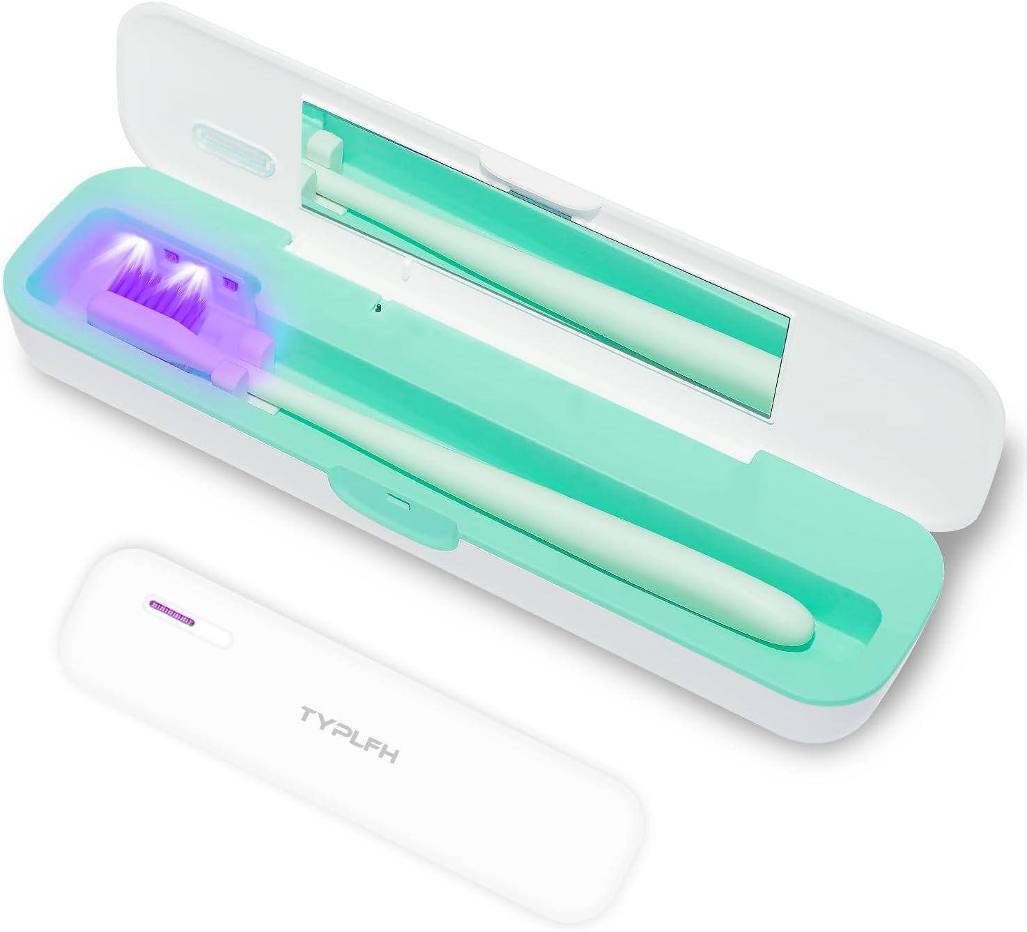 Toothbrush Sanitizer Case, Toothbrush Covers, Portable Toothbrush Travel Holder for Clean and Storage, C Port and AA Batteries Charge, Air Water Filt, Auto-Off, for All Toothbrushes (Green)