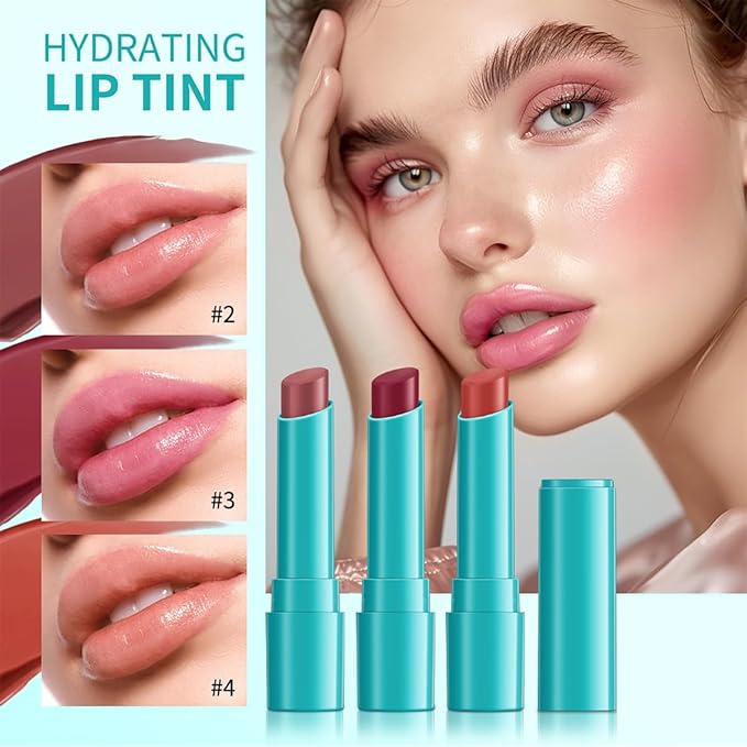 4Pcs Hydrating Lip Tint Watery Lip Gloss, Long-lasting & Moisturizing Tinted Lip Balm, Natural Ingredients Sheer Moisture Lip Stain Lipstick for Women and Girls