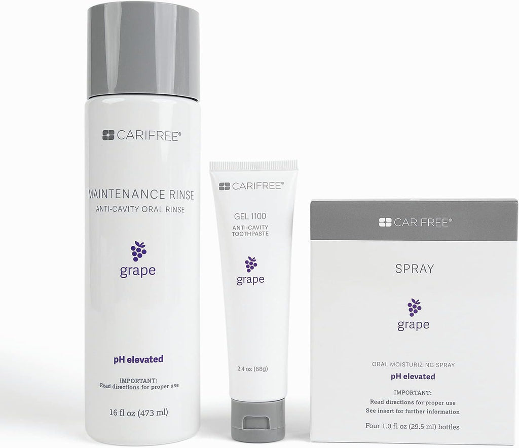 CariFree Maintenance & Prevention Starter Kit, Grape | Anti-Cavity Fluoride Toothpaste & Mouthwash Freshens Breath and Moistens Mouth | Dentist Recommended for Oral Care (3 Piece Set)