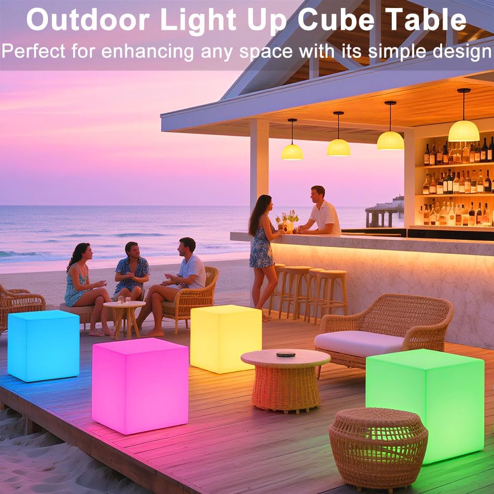 20-in LED Cube Chair, Dimmable RGB Color Changing Light Cubes w/Remote, Versatile Large LED Cube Seat, Rechargeable Light Table Waterproof Outdoor Floor Lamp, Ideal Home Garden Patio Pool Party Decor