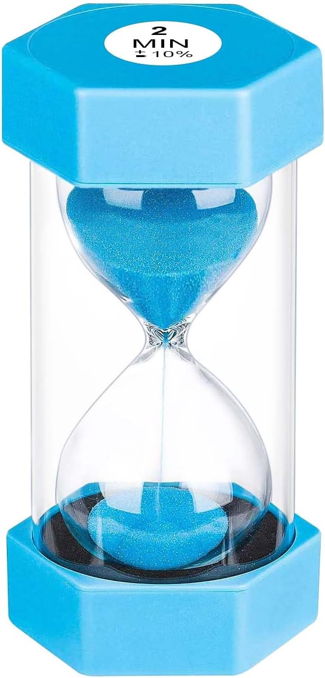 2 Minute Sand Timer, Unbreakable Hexagon Hourglass, Plastic Sand Watch Reloj De Arena 2 Minutos, Colorful Hour Glass Sandglass for Classroom Games Kitchen (Blue)