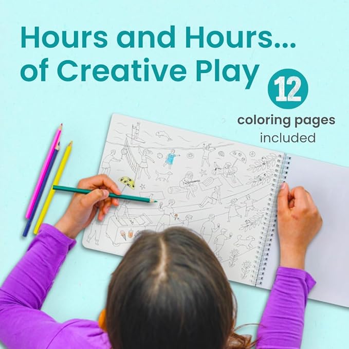 CUPKIN Sticker Book for Kids 2-4, 500+ Kids Stickers, Beach Day 12 Coloring Pages 12 Side by Side Scenes, Fun Toddler Travel Activity Coloring and Sticker Books for Children Ages 4-8 + 8-10