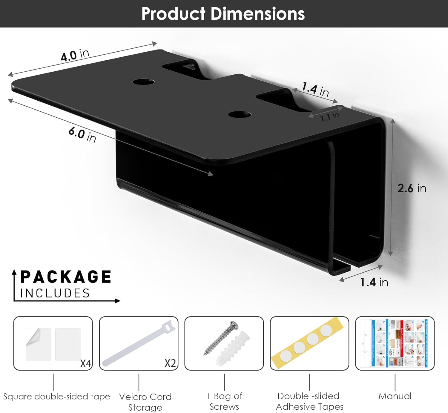 Modern Acrylic Wall Mounted Electric Toothbrush Holder with Hidden Cable Management - Space-Saving Bathroom Organizer for Shower-Safe, Waterproof Adhesive Mount No Drill-Matte Black