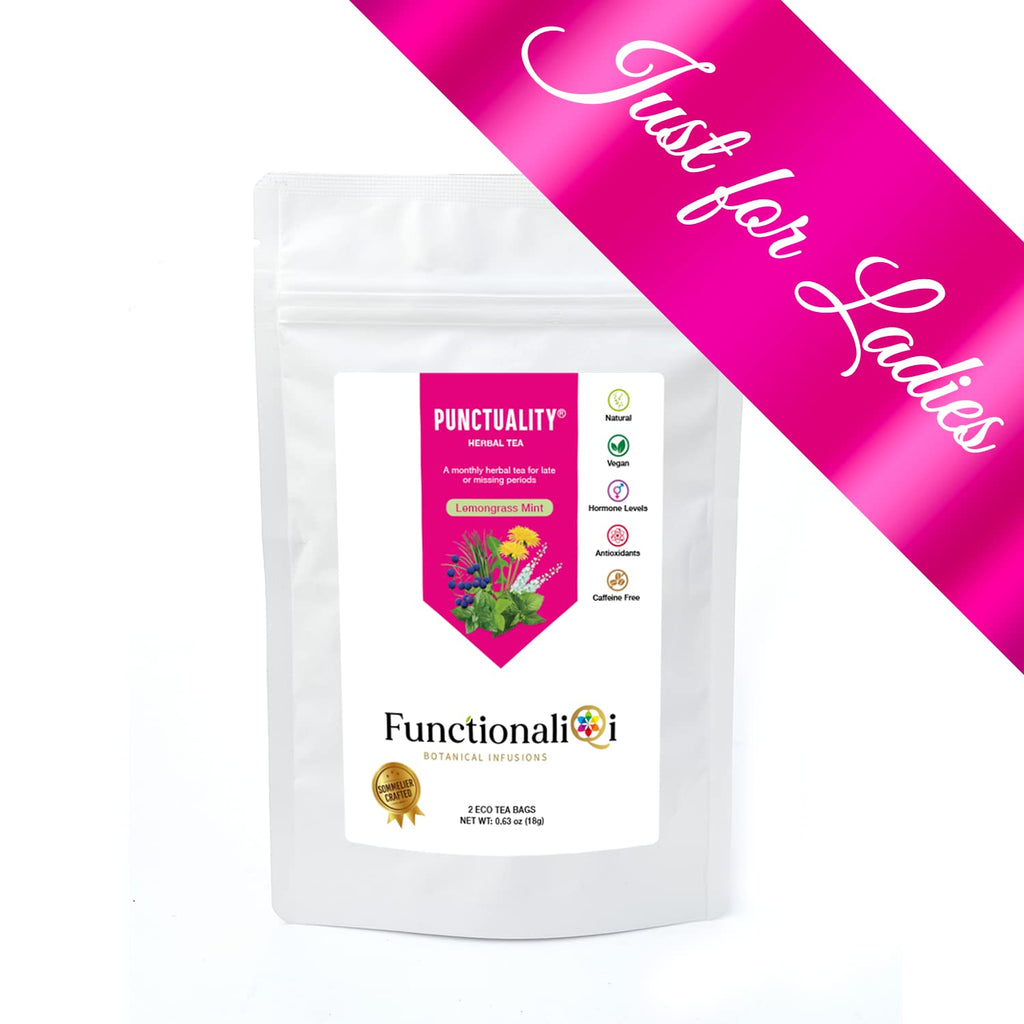 Punctuality Functional Herbal Tea for Late Menstrual Period Lemongrass Mint Natural Remedy Black Cohosh Blue Cohosh Women’s Health Hormone Regulation Cramps PCOS Plan-B Homeopathic (2eco tea bags)