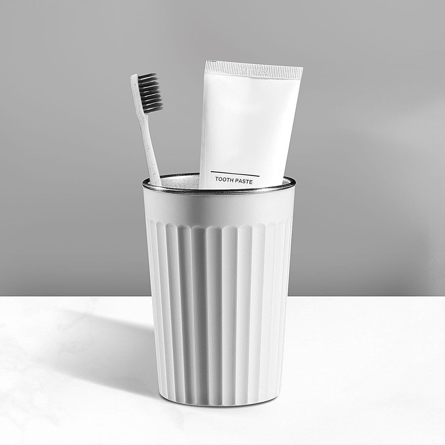 Toothbrush Holder for Bathroom-12oz Unbreakable Stainless Steel Bathroom Cup,Easy to Clean Toothbrush Cup, Reusable Bathroom Tumbler Cups for Home/School/Office(3" x 4.5") (White)