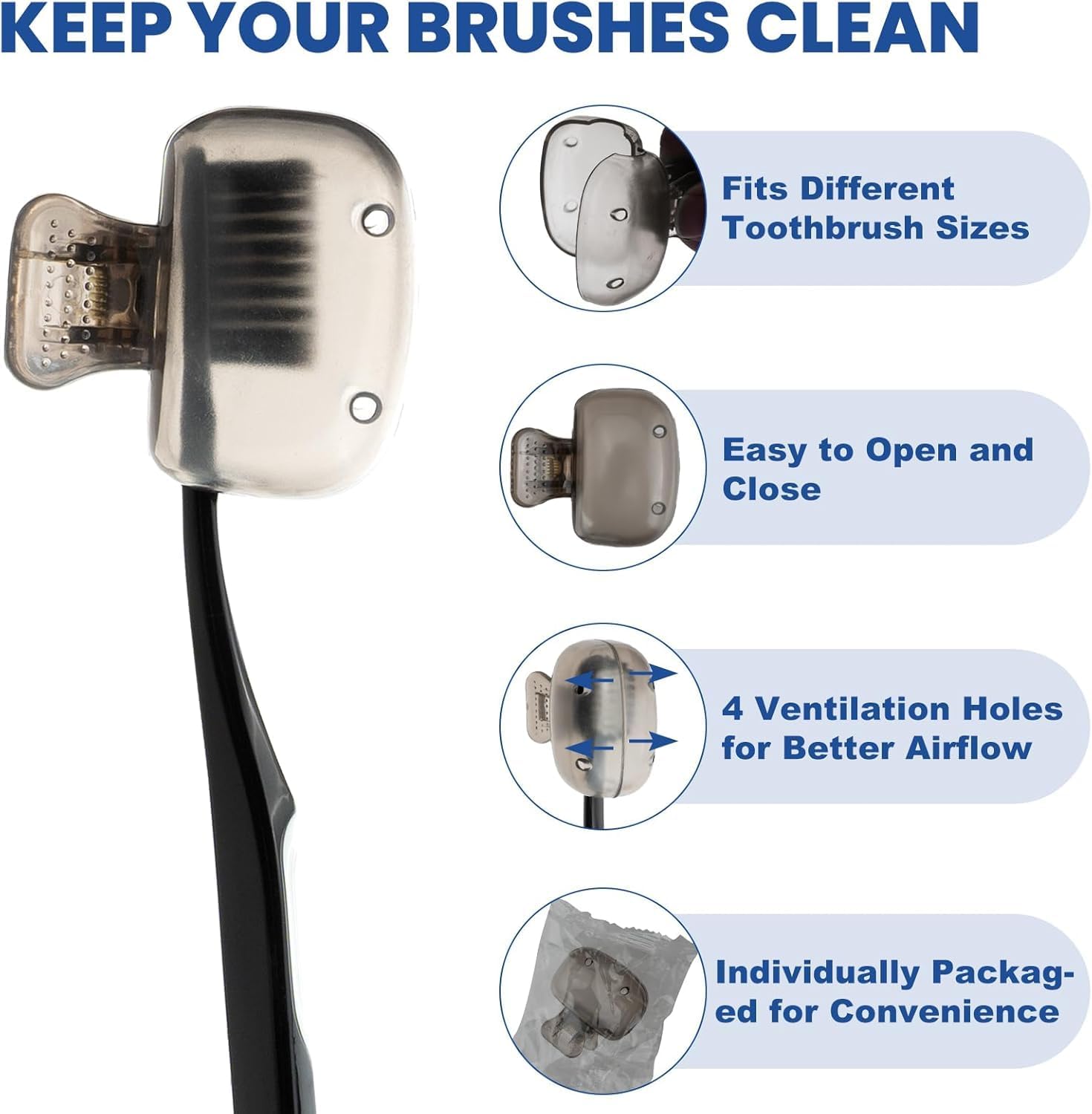 Zoyiancy 10pcs Toothbrush Cover, Toothbrush Protector Case, Travel Tooth Brush Head Pod Case, Toothbrush Cap Plastic Clip for Household Bathroom School (Grey, Blue, Red, Green, Yellow)