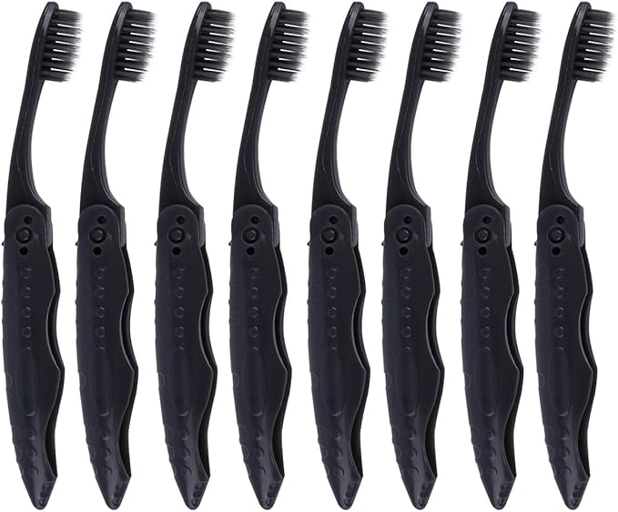 Yardwe 8PCS Folding Travel Toothbrush Portable Soft Bristle Charcoal Toothbrushes with Ergonomic Grip for Camping Travel and Daily Use