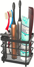 Toothbrush Holder - WHALCHI Stainless Steel Tooth Brush Toothpaste Holder for Bathrooms, Multi-Functional 5 Slots Bathroom Countertop Accessories Organizer, Black