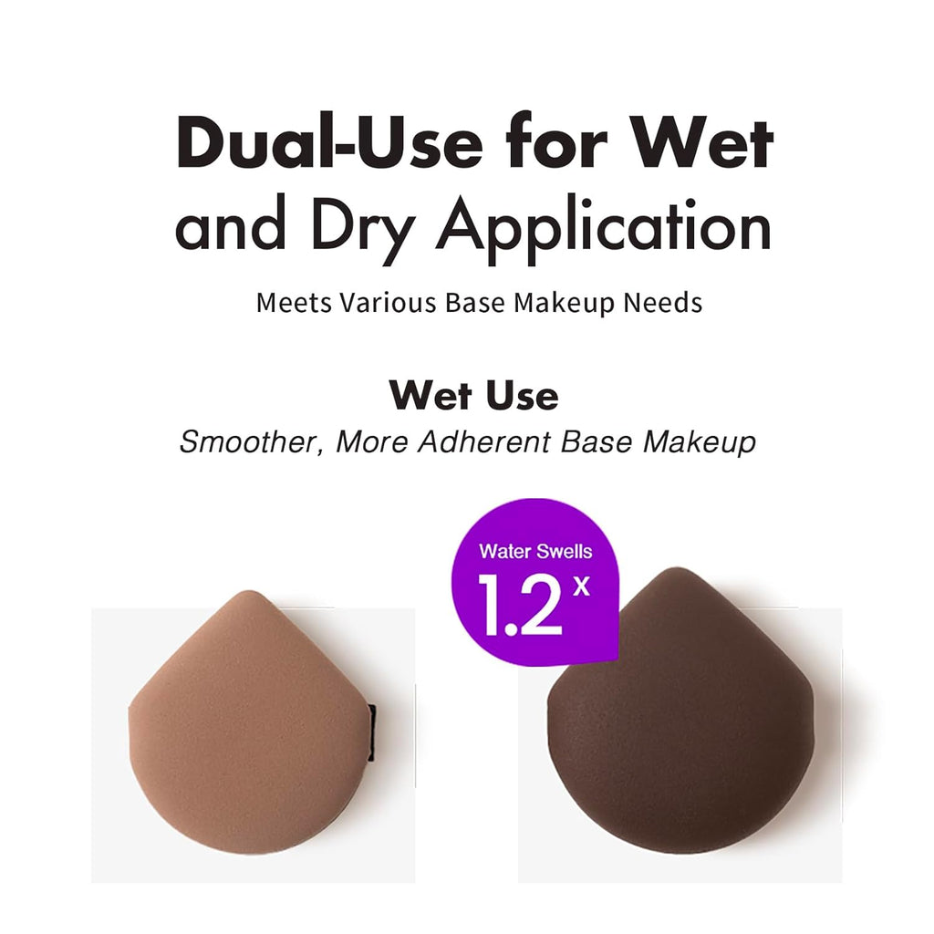 Momo's Workshop Geego Black Lychee-Pattern Leather Makeup Puff - Water Drop Shape, Dry/Wet Dual Use, Reinforced Strap, Flawless Foundation Application for Cushion/Foundation,3pcs & Storage Case