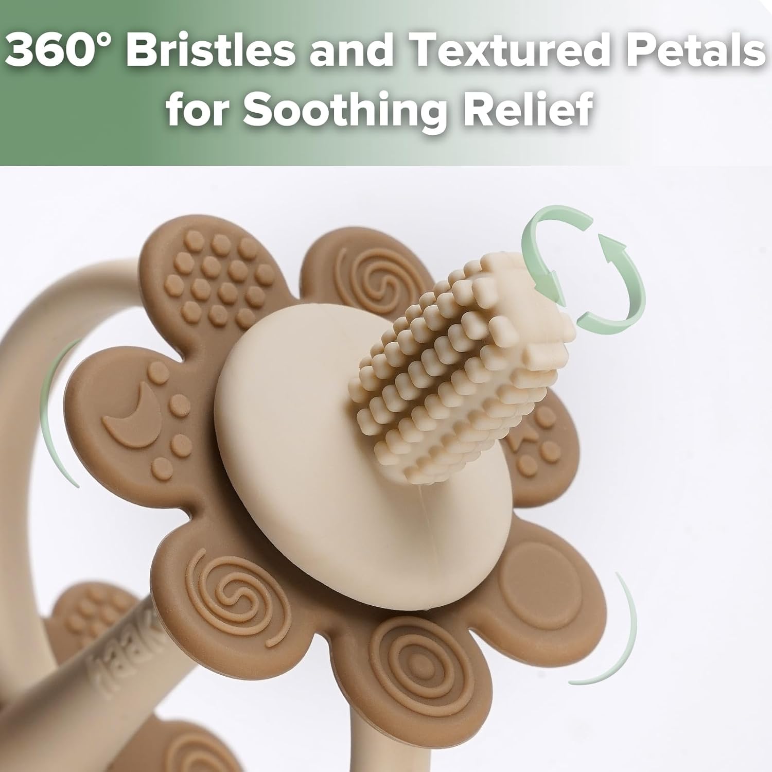 haakaa Silicone Baby Teether Toys,Nipple-Shaped End for Gum Massage,360° Baby Toothbrush Head for Self-Brushing Training,Easy to Grip-Cocoa