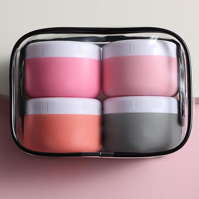 Travel Containers for Toiletries, Silicone Cream Jars BPA-Free, Leak-proof 2oz Travel Size Containers, Portable Size Silicone Jars with Lid for Cosmetic Face Hand Body Cream (4 Pack)