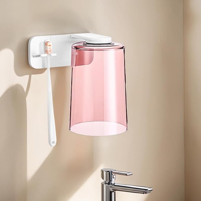 Toothbrush Cup Organizer - Adhesive Rinse Cup Set, Wall Mounted Brush Dispenser, Bathroom Accessory with Space Saving Design, Tooth Care Holder for Home Apartment Dorm Office Hotel RV Travel