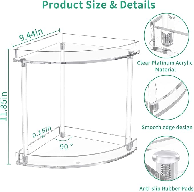 NPPLUS 2 Tier Acrylic Bathroom Counter Organizer, Clear Bathroom Countertop Corner Organizer, 2-Tier Corner Storage Shelf Vanity Trays, Home Storage Holder for Makeup Cosmetics Perfume Organizer