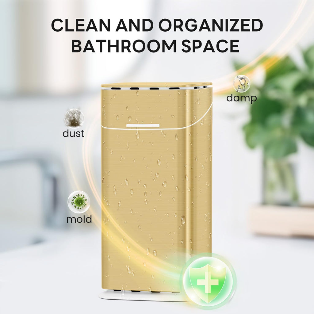 Toothbrush Holders with Cover - Electric Toothbrush Length Less Than 9 inches, 5 Slots Tooth Brush Holder for Bathroom, Detachable Toothpaste Holder Bathroom Organizers with Drainage, Gold