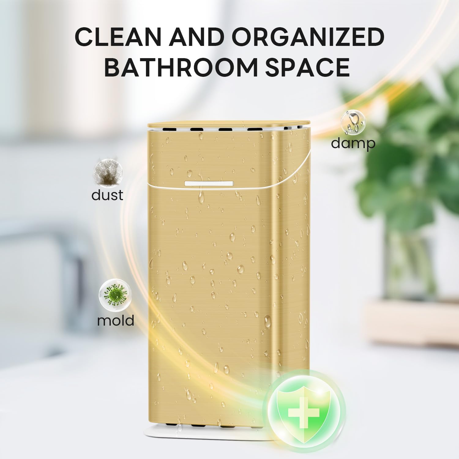 Toothbrush Holders with Cover - Electric Toothbrush Length Less Than 9 inches, 5 Slots Tooth Brush Holder for Bathroom, Detachable Toothpaste Holder Bathroom Organizers with Drainage, Gold