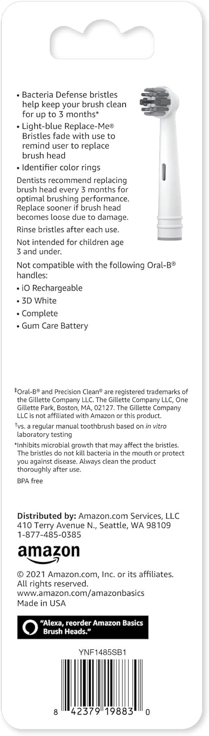 Amazon Basics Electric Toothbrush Head Replacement Brush, White, 3 Count (Fits Most Oral-B Brushes)