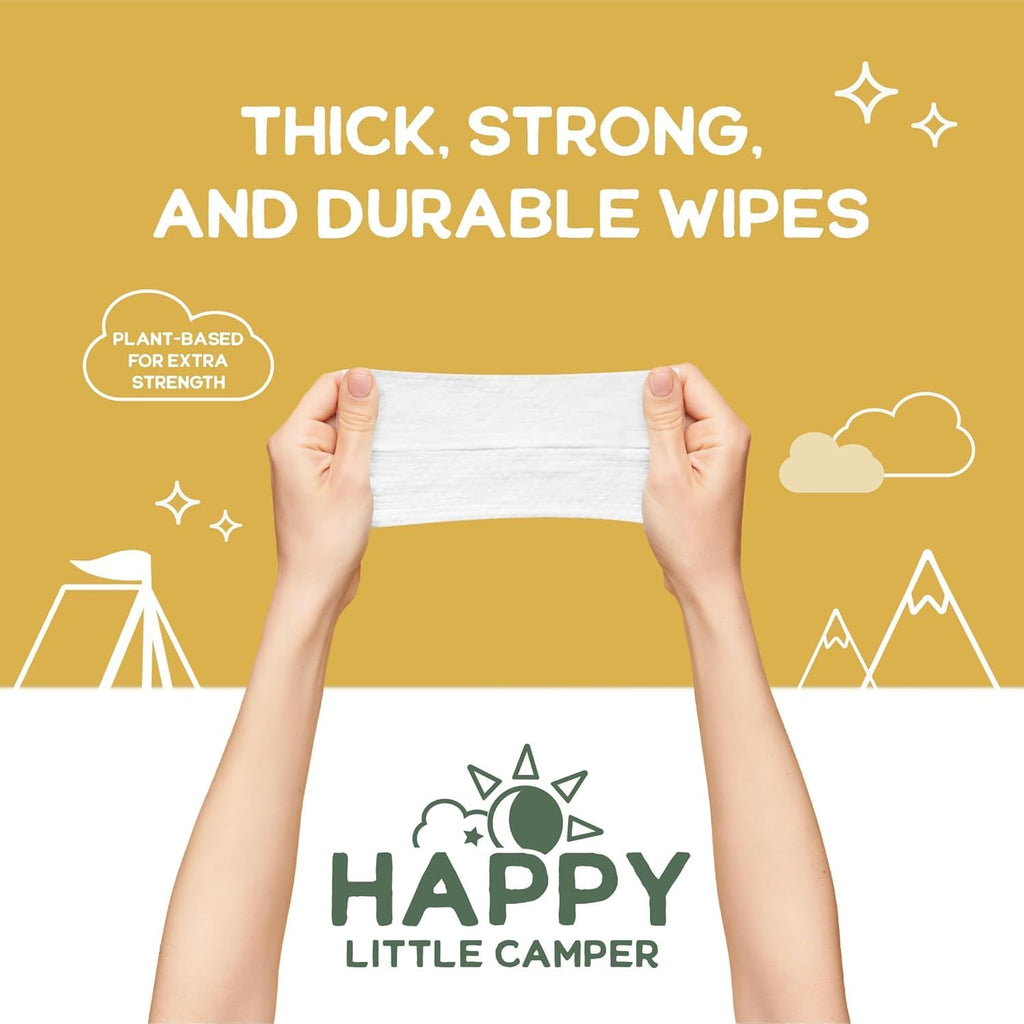 Happy Little Camper Natural Flushable Wipes - Hypoallergenic Wet Wipes with Aloe Vera, Chamomile and Pomegranate Extract - Unscented Baby Wipes Safe for Sensitive Skin - 600 Count