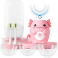 Kids Electric U Shaped Toothbrush - Axolotl Kids Sonic Toothbrush with 6 Brush Head Automatic Rechargeable 6 Cleaning Modes Full Mouth Cleaning-Pink
