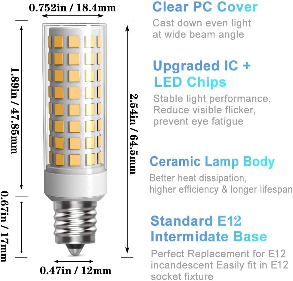3 Pack E12 LED Candelabra C7 Chandelier C37 Fan Light Bulbs Kx-2000 Bulbrite Replacement, 7W Equivalent to 70W Incandescent, 700LM AC120V (Warm White 3000K)