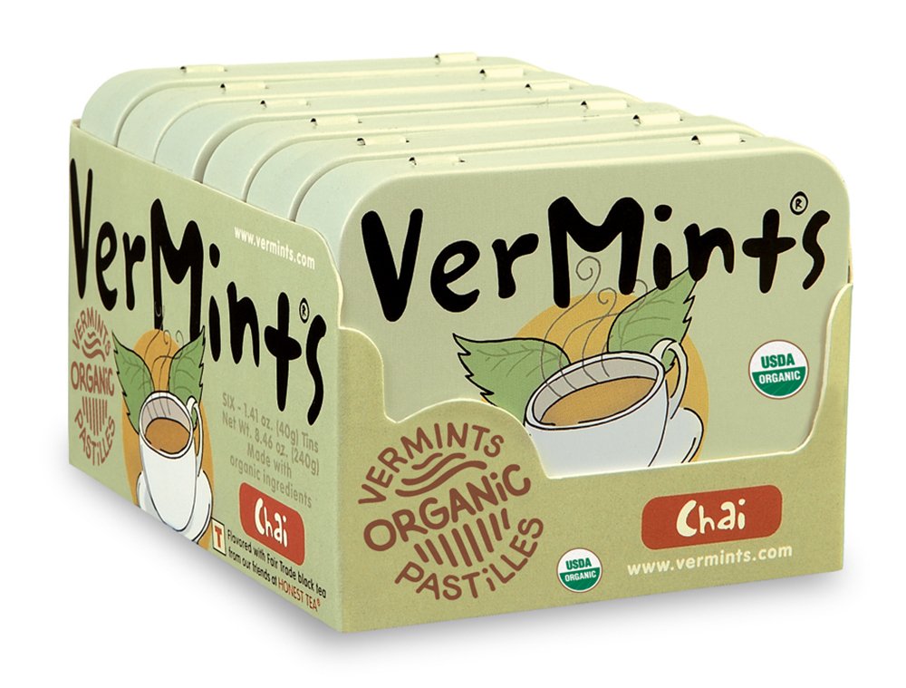 VerMints Organic Breath Mints - Real, Lasting Chai Flavored Pastilles - Breath Fresheners in Travel Mint Tins - Non-GMO, Nut Free, Gluten Free, Kosher & Vegan Candy - 1.41oz (Pack of 6)
