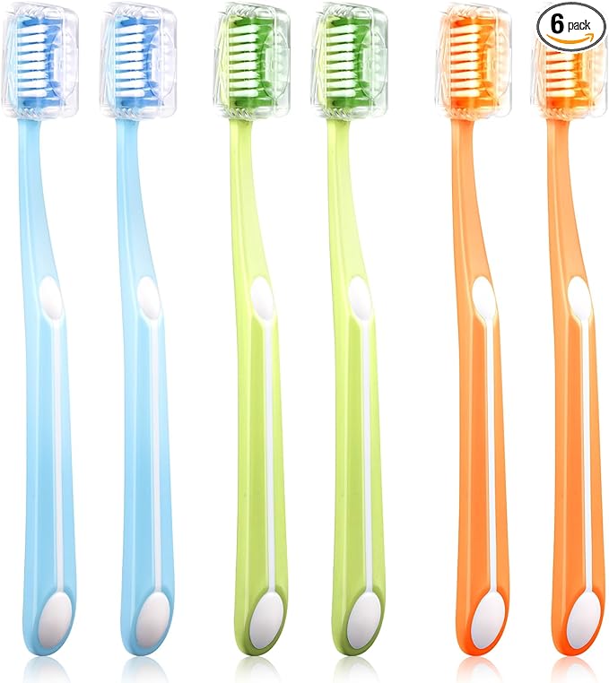 Medium Toothbrushes for Adults, Toothbrush Medium Bristles with Covers for Travel, Deep Plaque & Stain Removal, 6 Count