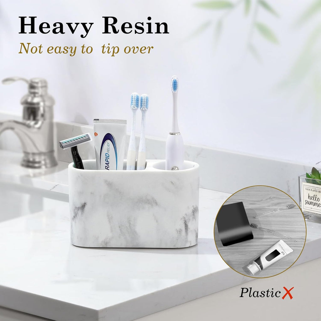 Luxspire Toothbrush Holder, 2 Slots Toothbrush and Toothpaste Holdersfor Bathrooms, Resin Toothbrush Holder Electric Toothbrush Stand for Vanity Countertop, Bathroom Accessories, Gravel White
