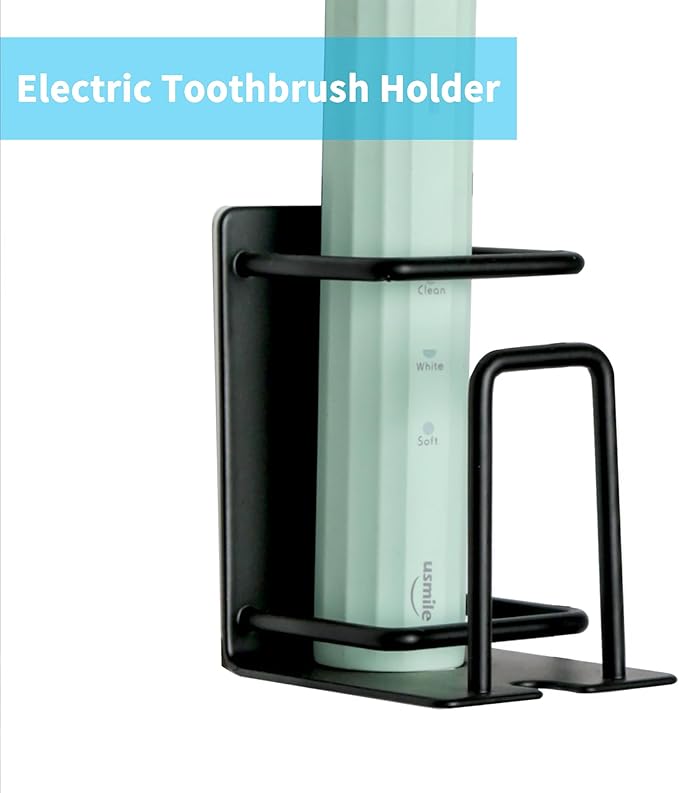 Stainless Steel Adhesive Wall Mounted Toothbrush Holder, 3 in 1 Organizer for Toothbrush, Toothpaste, and Cup (Black (1 Pack))