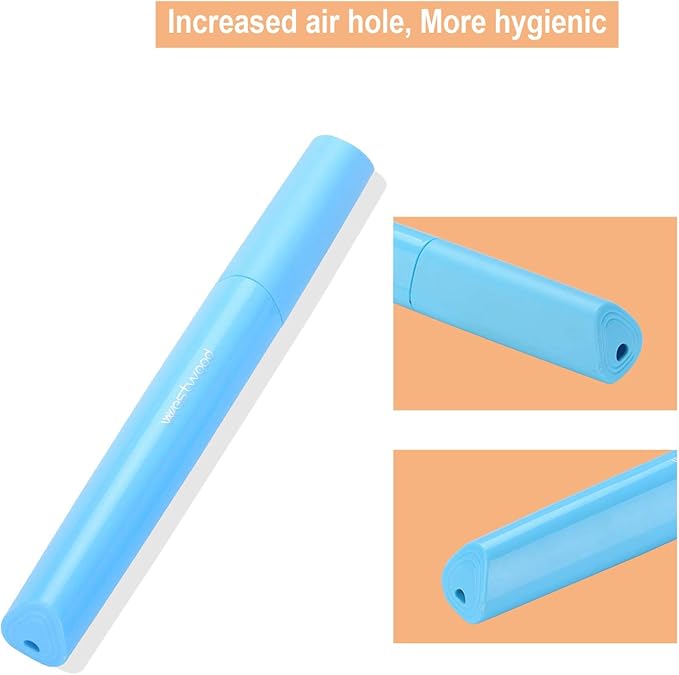 Travel Toothbrush Case Plastic Container Box Breathable Design with Air Hole More Toothbrush Tube for Home Daily Office Business Use (Light Blue)
