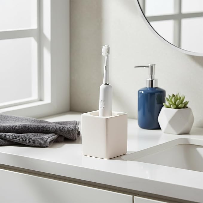 Electric Toothbrush Holders for Bathroom, Diatomite Toothbrush Holder, Toothbrush Cup and Toothpaste Holder, Off-White Countertop Organizer for Desk, Dresser, Bathroom, Bedroom, Rv