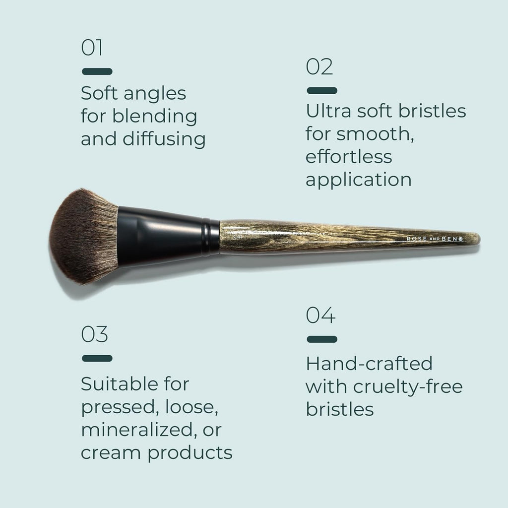 Rose and Ben Beauty Makeup Tools - C42 Foundation Brush, C41 Blush Brush and Setting Puff