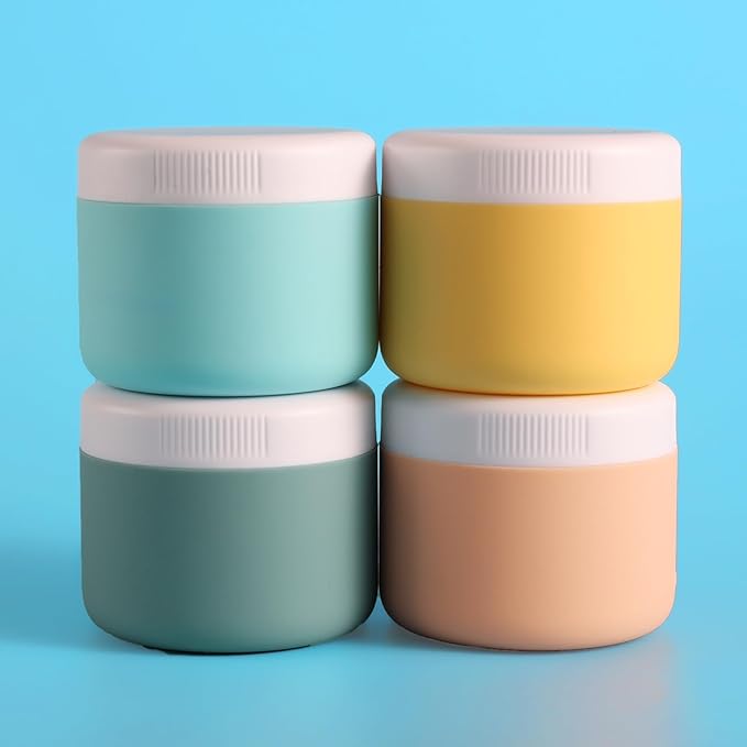 Travel Containers for Toiletries, Silicone Cream Jars BPA-Free, Leak-proof 3oz Travel Size Containers, Portable Size Silicone Jars with Lid for Cosmetic Face Hand Body Cream (4 Pack)