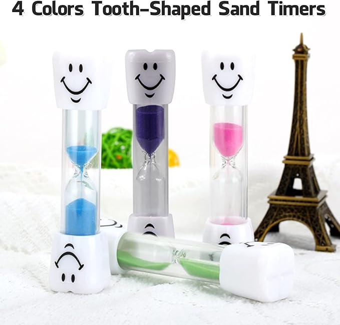 4 Pieces 3 Minute Toothbrush Sand Timer for Kids, Assorted Colors Tooth Shape Timers Plastic Hourglass for Proper Tooth Brushing Boys Girls Oral Care