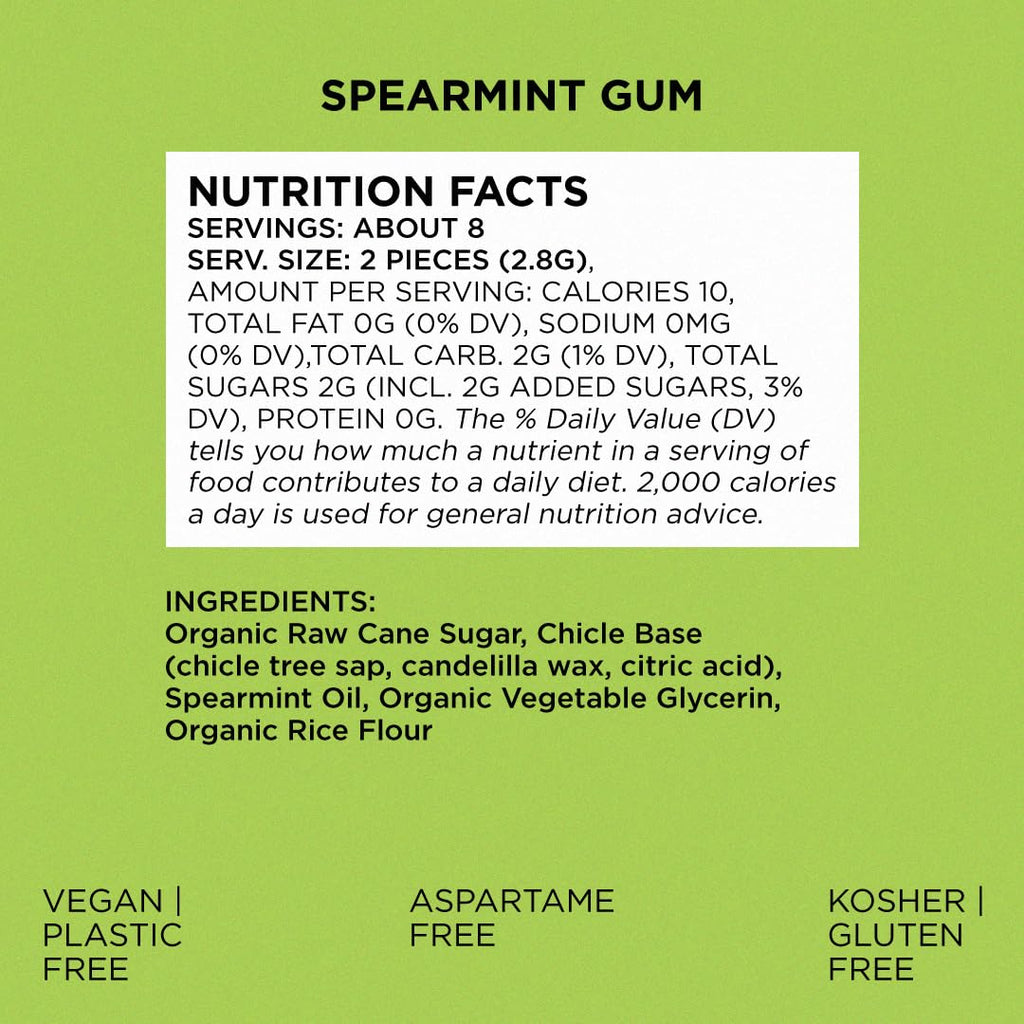 SIMPLY Gum Spearmint, Plastic-Free Natural Chewing Gum, 6 Pack (90 Pieces) | Vegan, Kosher, Non GMO, Aspartame Free and Sorbitol Free