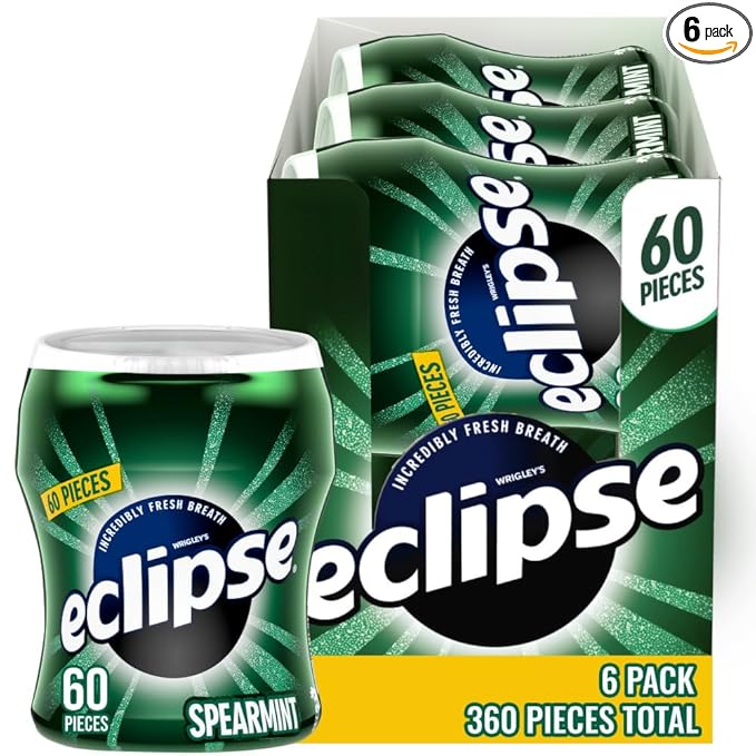 ECLIPSE Chewing Gum Sugar-Free - Spearmint Sugarfree Gum, Zero Sugar Candy Bulk Pack Box, 60 Count (Pack of 6)