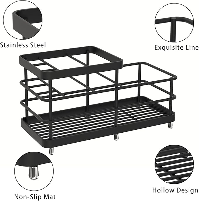 Toothbrush Holder for Bathroom, Stainless Steel Multi-Functional 6 Slots Toothbrush Razor Holder Bathroom Accessories Organizer, Black, L