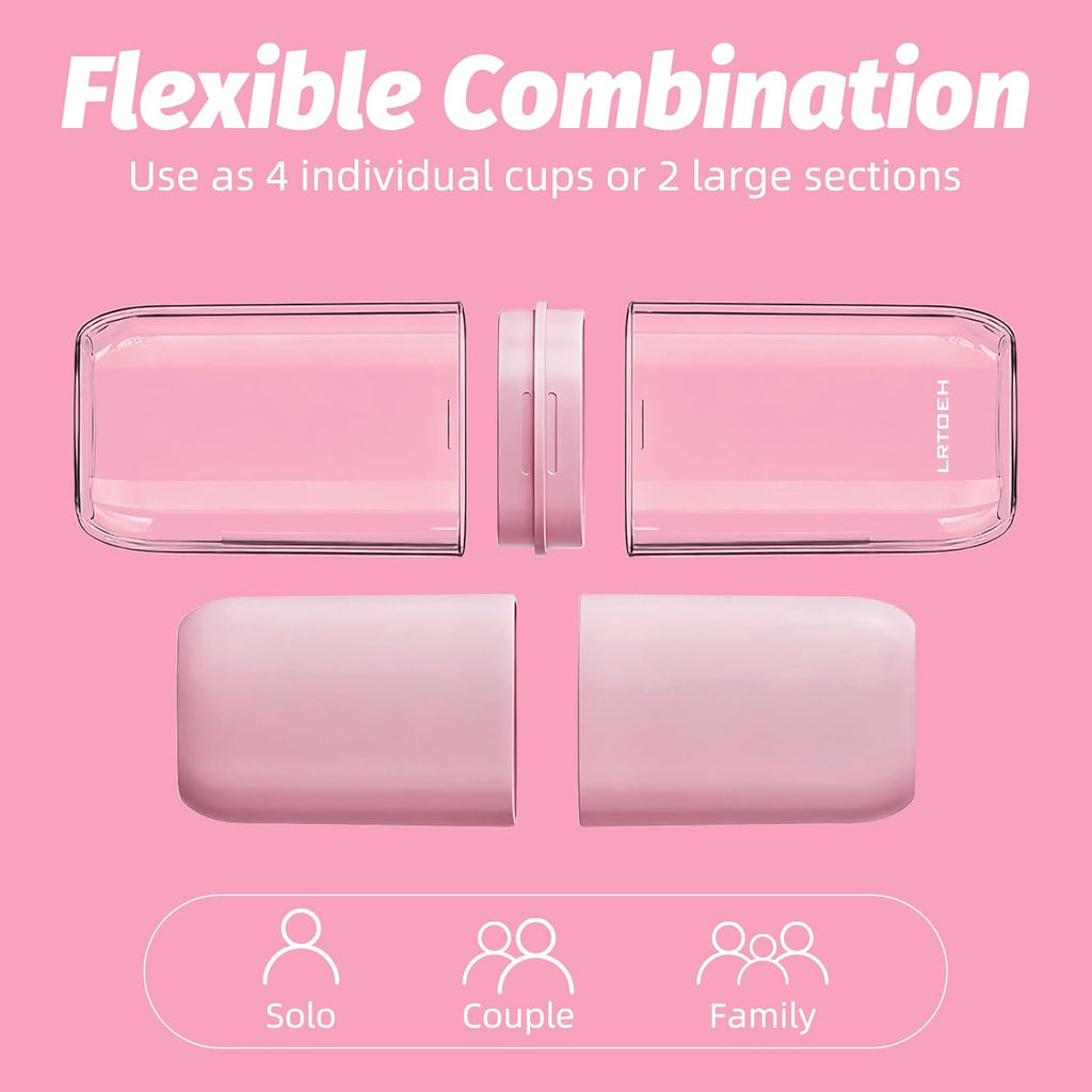 Toothbrush Cup Travel Case, Portable Toothbrush Travel Container Separates into 4 Cups, Tooth Brush Holders with Cover, Toothpaste Storage for Camping, Business Trip, School (Pink)