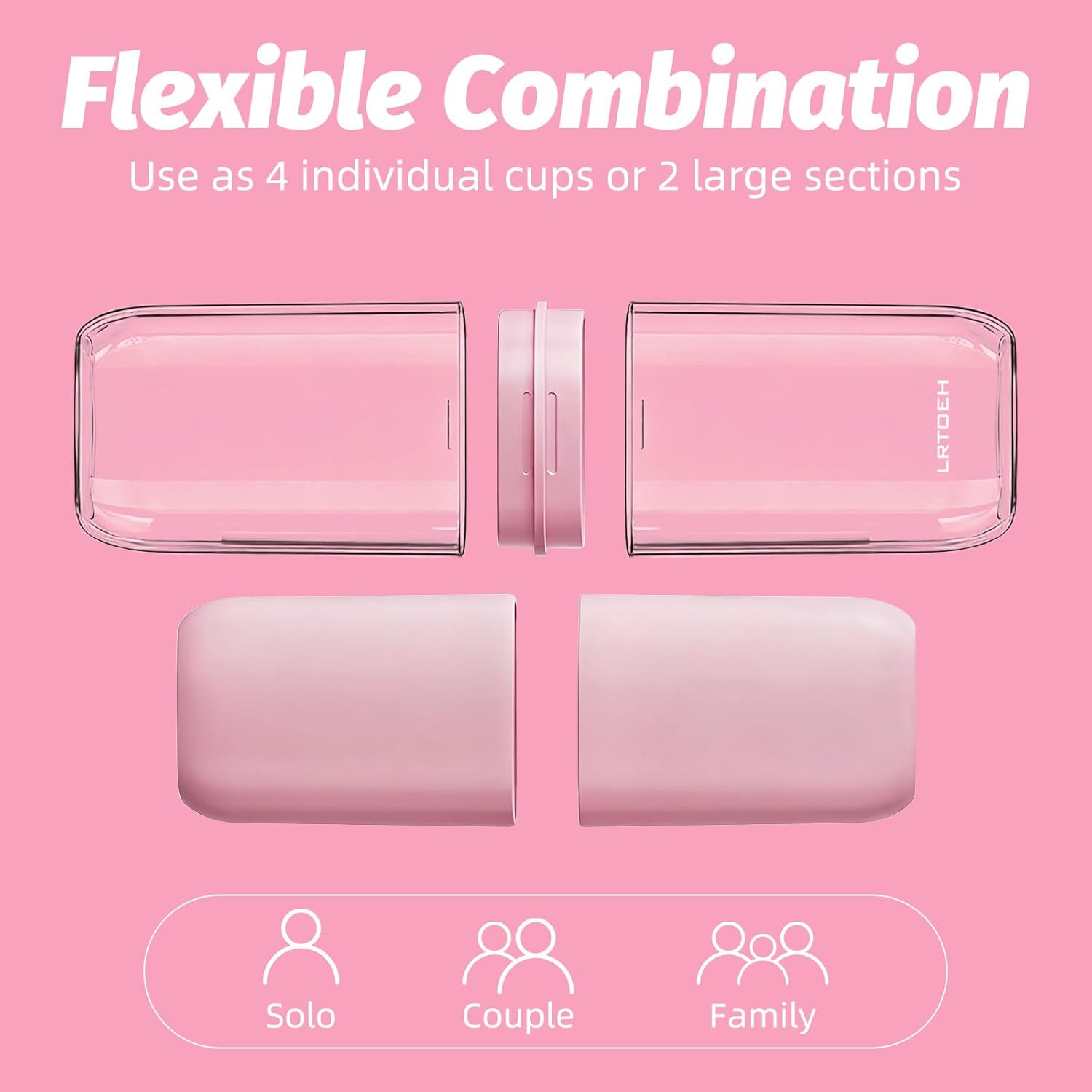 Toothbrush Cup Travel Case, Portable Toothbrush Travel Container Separates into 4 Cups, Tooth Brush Holders with Cover, Toothpaste Storage for Camping, Business Trip, School (Pink)