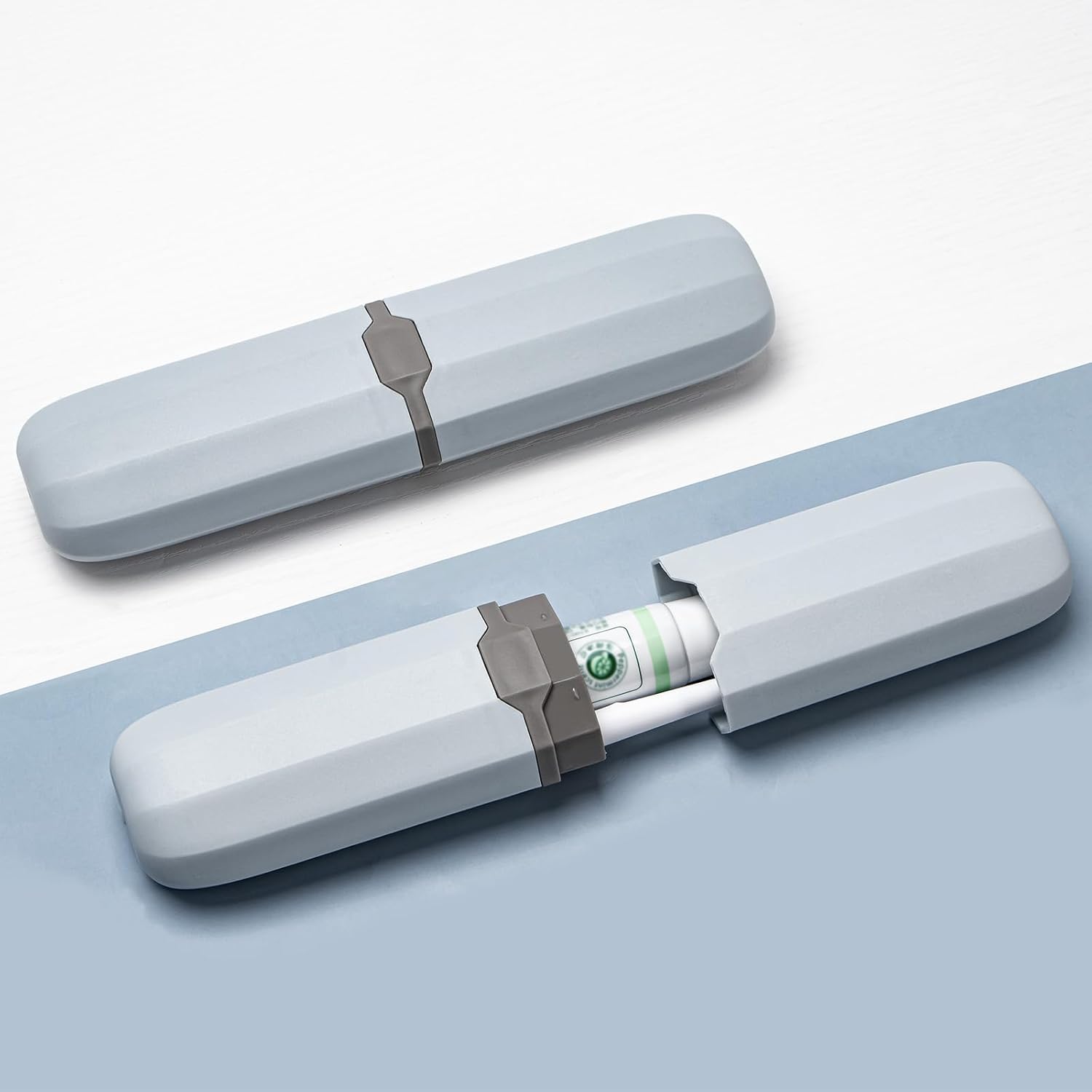 Yeeco Toothbrush Case 2 Packs, Toothbrush Travel Case, Plastic Toothbrush Holder Travel, 7.9”×2.1”×1.2” Portable Toothbrush Case for Traveling,Grey Blue