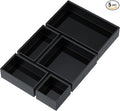 Bamboo Drawer Organizer Set, 5 PCS Multi-use Varied Sizes Junk Drawer Organizer Kitchen Storage Box for Office, Home, Bedroom, Bathroom, Black