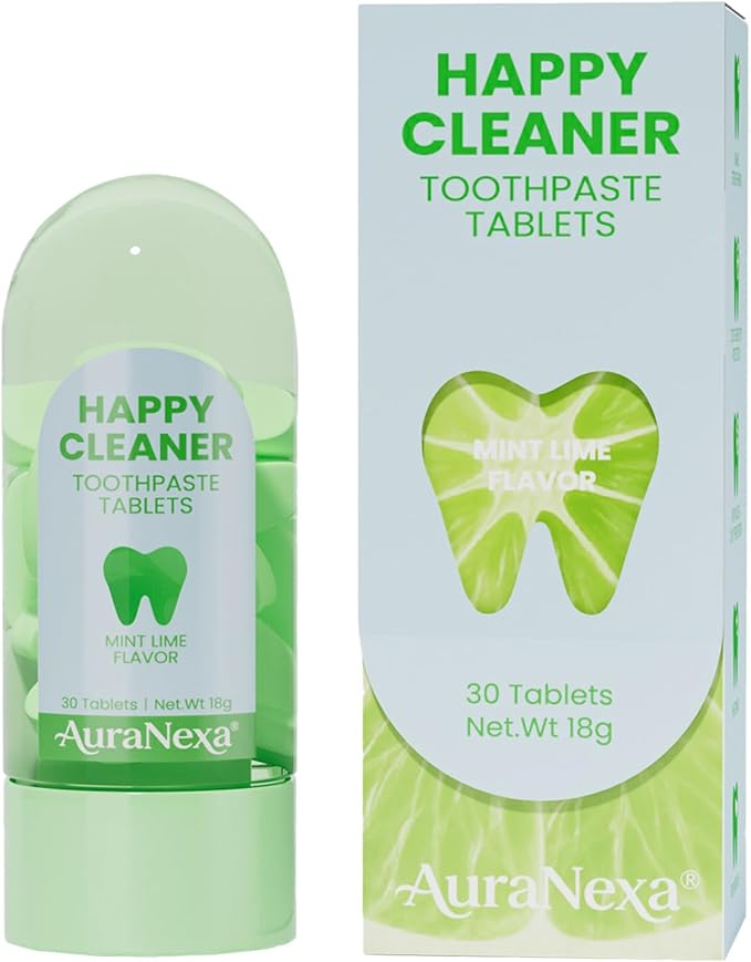 Happy Cleaner Toothpaste Tablets – Mint Lime Flavor, Fluoride-Free Chewable Toothpaste with Nano Hydroxyapatite, Travel-Friendly, Zero-Waste Oral Care, 30 Tablets