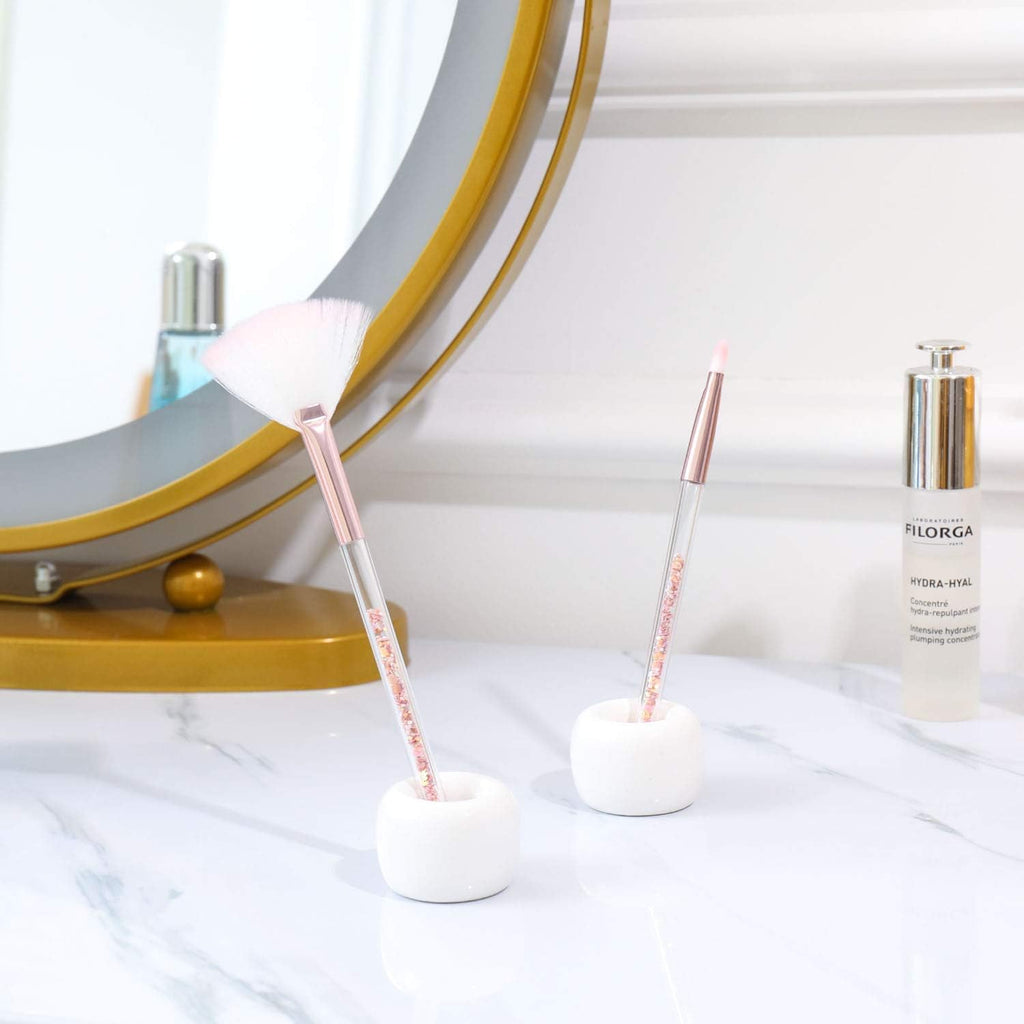 Mini Ceramics Toothbrush Holder Stand for Bathroom Vanity Countertop, Handmade Couple Toothbrush Head Holder, Shaver Holder and Office Pen Holder, 2-Piece Set White