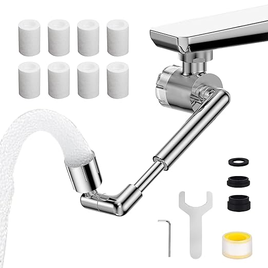 1440º Sink Water Filter Faucet Extender Telescopic, Splash-proof Sink Faucet Extender with Filter, Reduce 99% Chlorine, 2 Modes Spray Attachment for Kitchen/Bathroom/Toddlers, 8Pcs Replacement Filter
