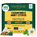 VAHDAM, Chamomile Mint Citrus Green Tea Bags (100 Count) Low Caffeine, Non GMO, Gluten Free | Sweet & Floral | Resealable Ziplock Pouch | Chamomile Tea Bags
