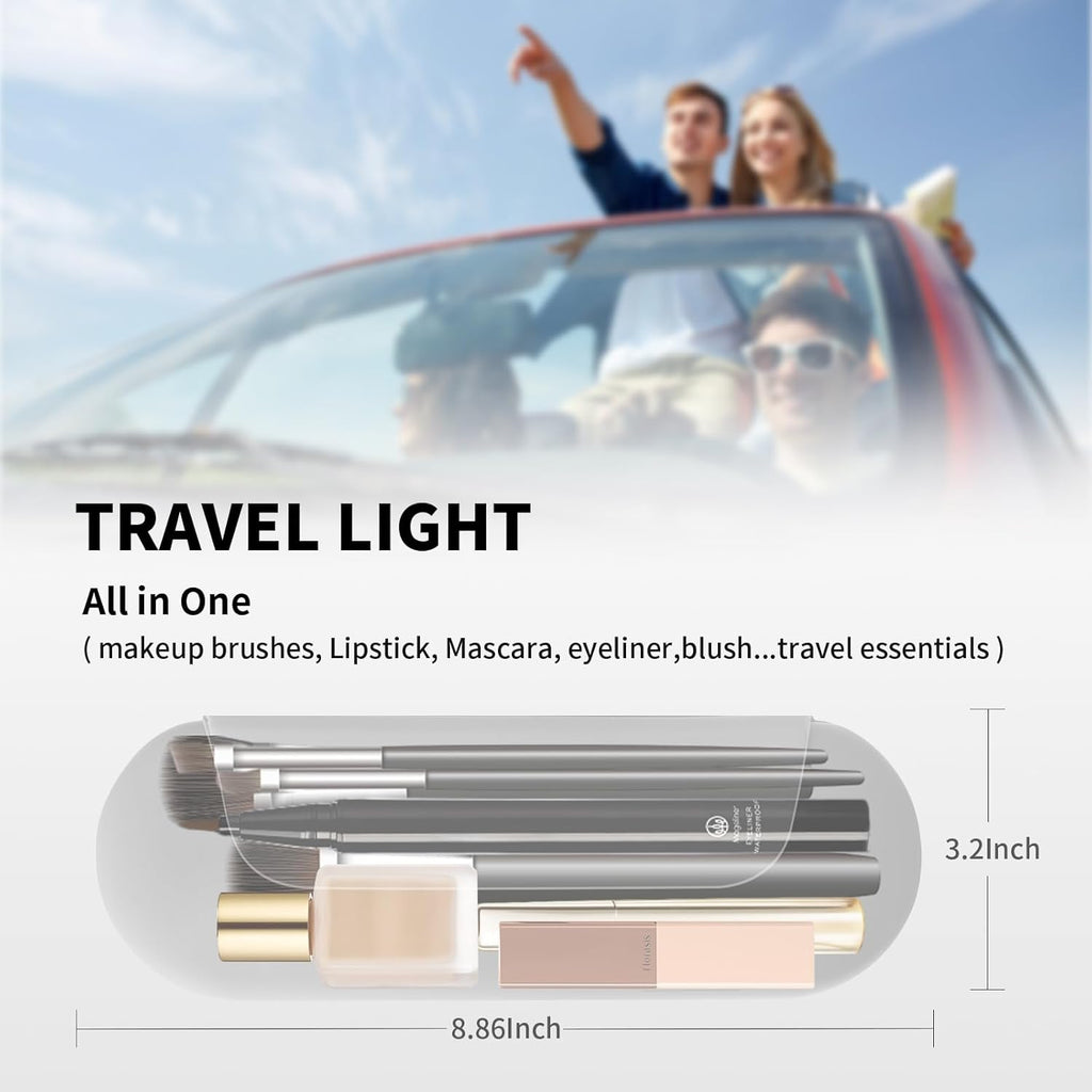 Silicone Makeup Brush Holder Travel Cosmetic Bag：Soft Portable Cosmetic Face Brushes Holder with Upgrade Anti-Fall Out Magnetic Closure, Large Travel Makeup Brush Case - Stone