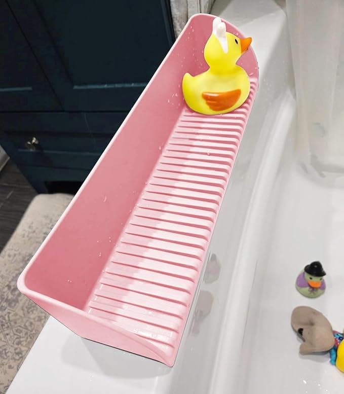 2Pack Bath Tub Splash Guard for Kids - Silicone Tub Water Splash Guard with 4 Suction Cups, Bath Toy Tray Holder, Tub Shelf for Kids, Bathroom Accessories for Children, Toddler & Baby Bath, Pink