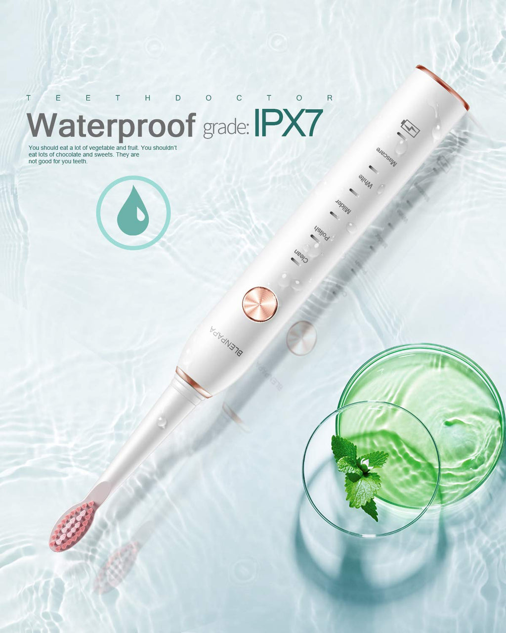 High Vibration 38000VPM Sonic Electric Toothbrush for Adults with Timer Dupont Brush Heads Ultra Whitening 5-Modes - White