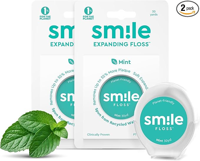 Smile Expanding Floss, Premium Woven Dental Floss with Natural Plant-Based Wax, Soft on Teeth & Gums, Mint Scent, PTFE & PFAS Free, Cruelty Free (2-Pack, 30 Yards Each)