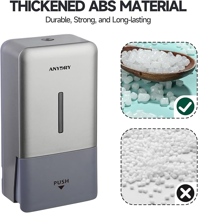 27oz (800 ml) Manual Wall Mounted Soap Dispenser, Ideal for Commercial Bathrooms Restaurants Hotels, Use with Liquid Hand Soap Shampoo, ABS Silver